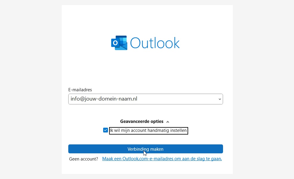 Outlook mailaccount instellen