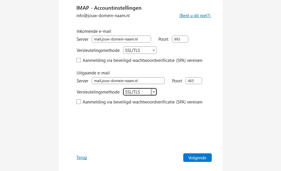 Inkomende en uitgaande mailserver Outlook